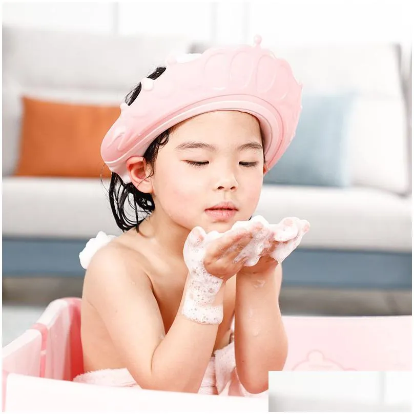adjustable baby shower shampoo cap crown shape wash hair shield hat for baby ear protection bath supply