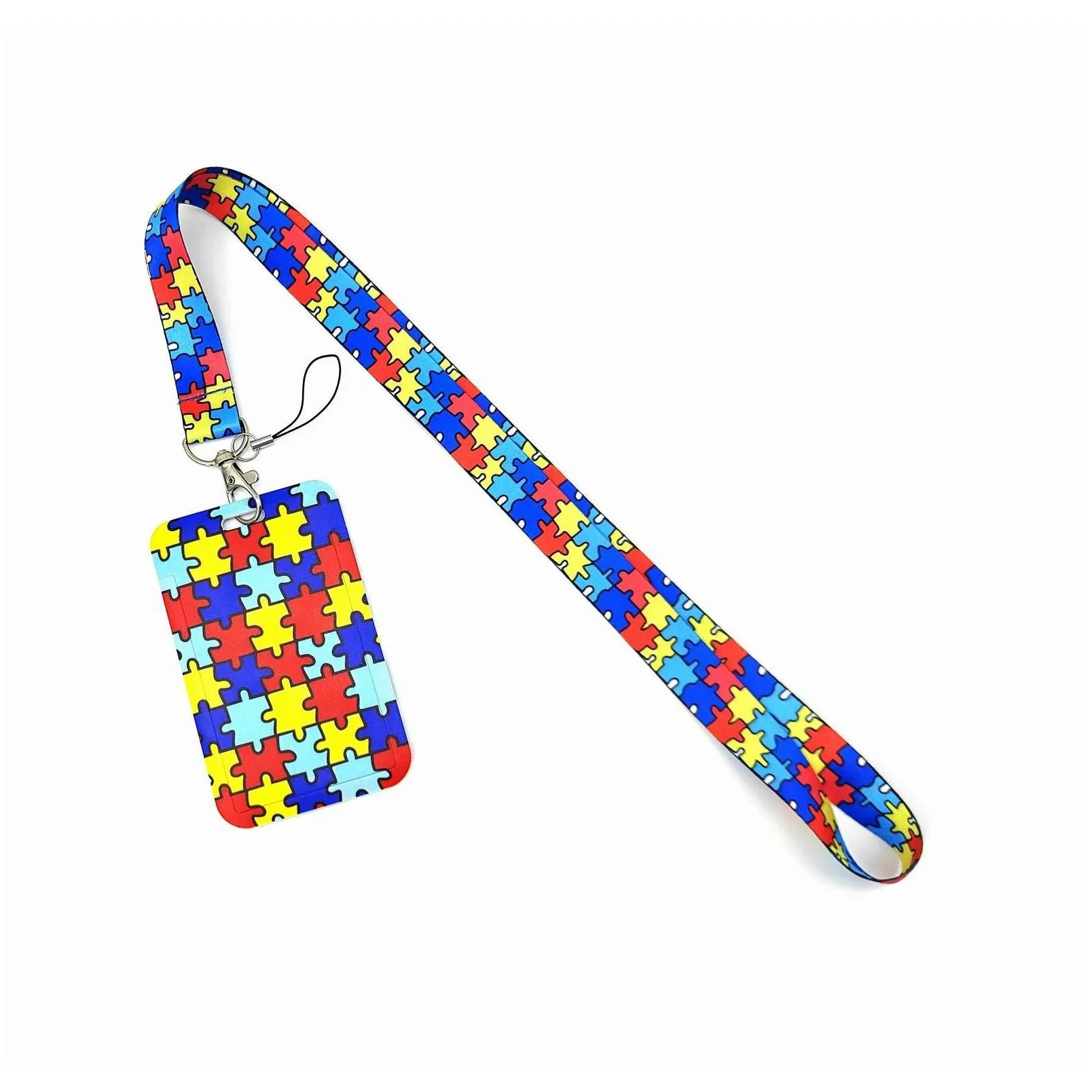 designer phone strap autism awareness puzzle pattern lanyard for key neck strap lanyard card id badge holder key chain key holder keyring accessories