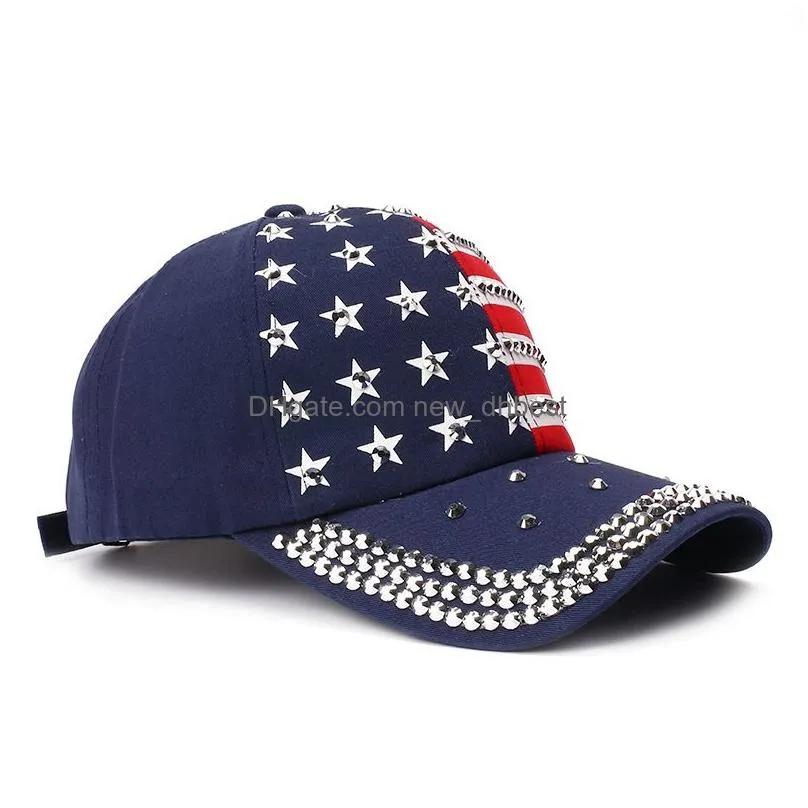 fashion rivet baseball cap trump 2020 president election hat rivet diamond bling sport ball cap snapback cap america flag sun hat