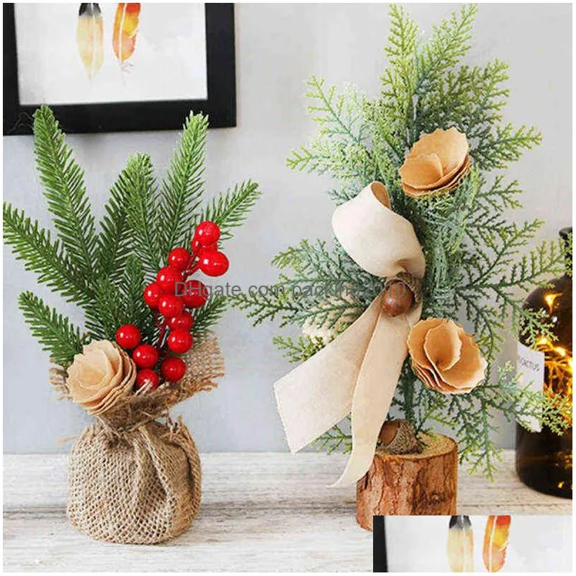 25cm mini aritificial desktop christmas trees home hotel shopping mall xmas party fake tree branch berry flower decoration accessories