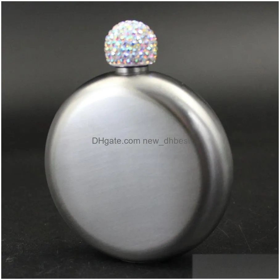 portable 304 stainless steel rhinestone lids round hip flask 5oz round hip flask men pocket portable flagon whisky wine bottles dh1155