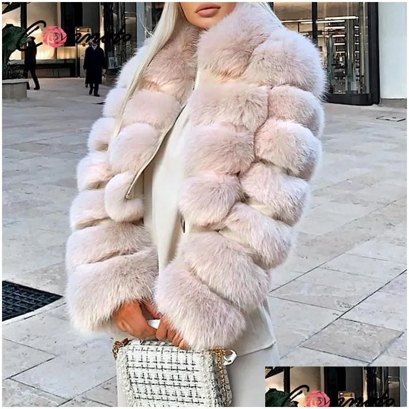 conmoto fashionable loose womens plush fur coat thickened warm high waist jacket high street style coats woman winter 2020 new