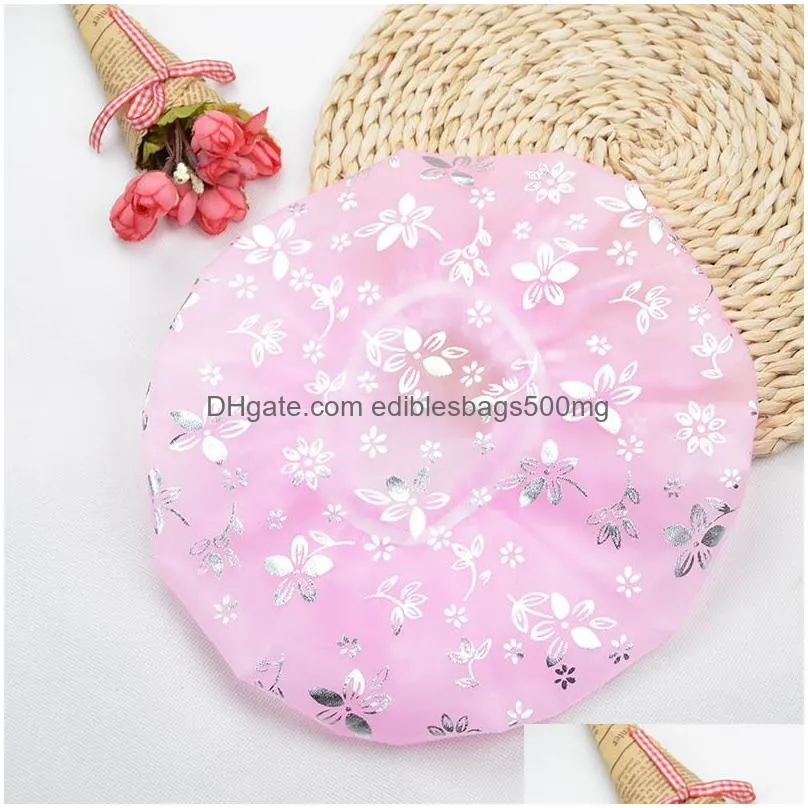double layer stamping shower cap waterproof elastic band bath cap resuable hair caps hat adult makeup hair cover shower caps