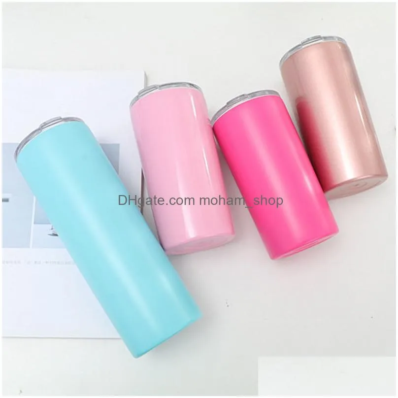 12oz straight sublimation skinny tumblers 7 colors stainless steel vacuum insulated straw cup beer portable coffee sippy mugs cup