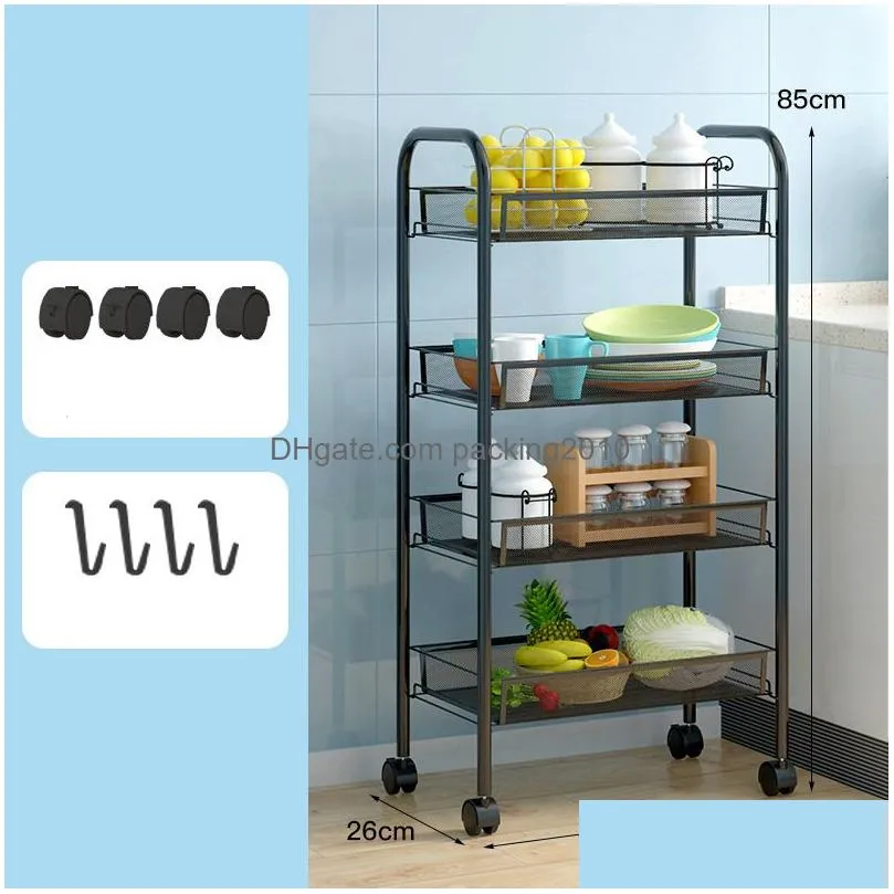 kitchen storage rack household 3/4/5 layer removable wheels bathroom organizer shelf multifunctional vegetable basket gap holder