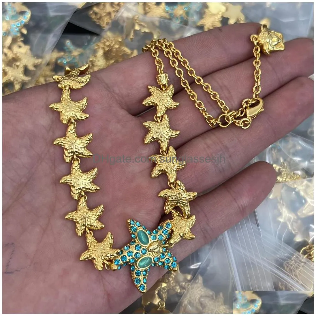 fashion designed necklaces bracelet earring starfish pendant sea travel holiday style banshee  head portrait 18k gold plated designer jewelry