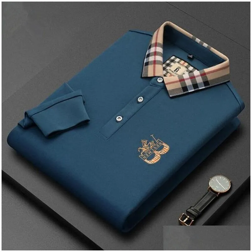 wholesale 2023 autumn and winter mens polos 100% cotton polo shirt long sleeve tee embroidered fall business casual lapel fashion top soft m-4xl