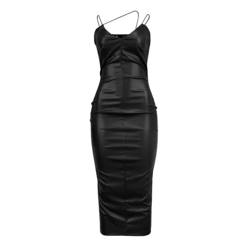 latex dress women pvc suspenders halter tight and calf belly patent leather fashion back split sexy dresses prom party wear