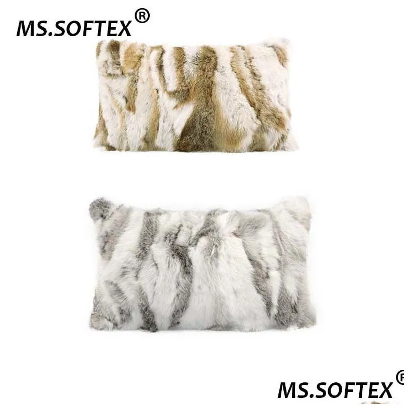 ms.softex natural fur pillow casework real rabbit fur pillow cover soft plush cushion cover home decoration t200601