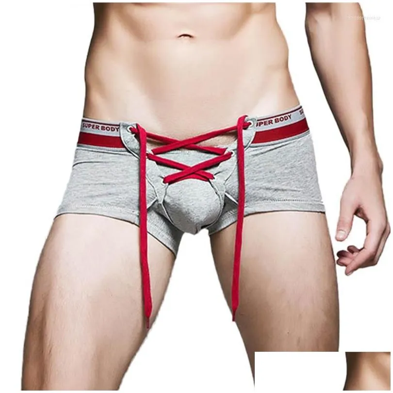 mens drawstring sexy underwear boxers cotton boxers shorts penis pouch designed underwear men boxers