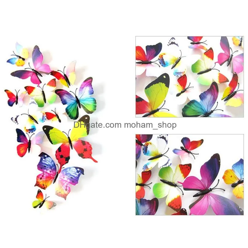 12pcs 3d butterfly wall sticker pvc simulation stereoscopic butterfly mural sticker fridge magnet art decal kid room home decor vt0446