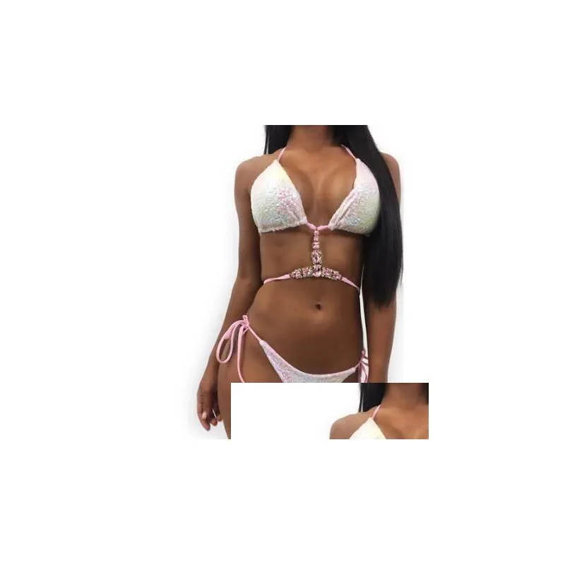 bikini crystal rhinestones glitter diamond gems swimwear women bikini set beach bathing suit swimsuit push up brazilian suit