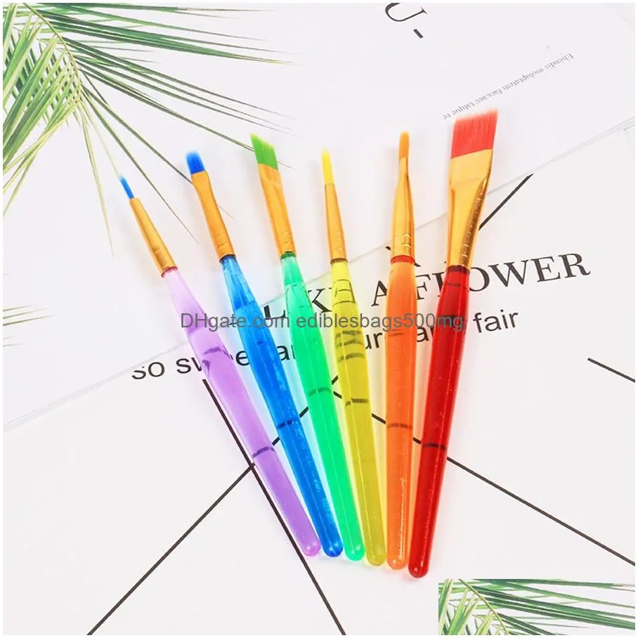 wholesale 6 sticks transparent diy children watercolor brush colorful rod painting brush durable kids soft brush drawing pen dh1200