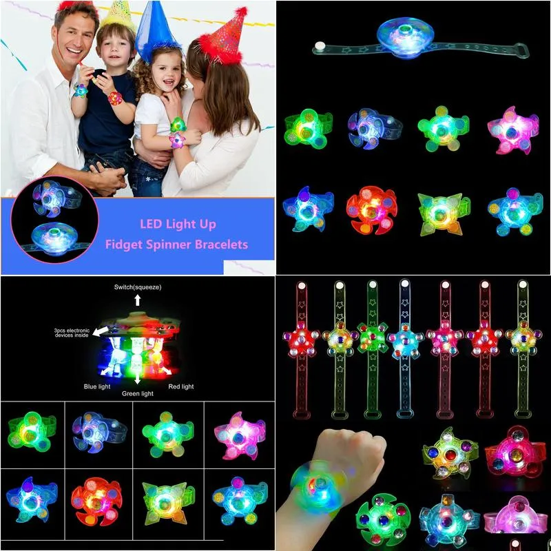 led rave toy 25 pack led light up fidget spinner bracelets party favors for kids glow in the dark party supplies birthday gifts treasure box