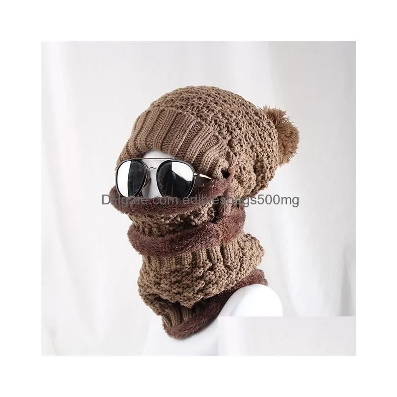 wholesale women winter warmer three-piece set hat mask and scarf set winter knitted plus velvet warm mask hat and scarf set dh0506 t03