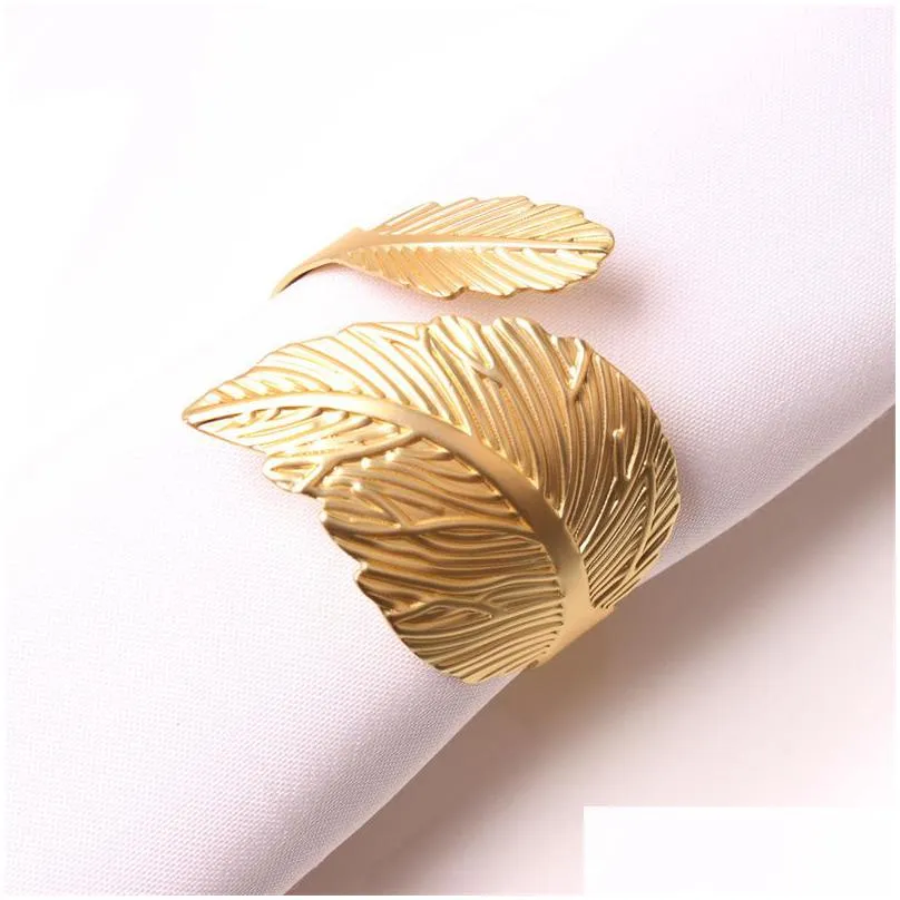 electroplated antique gold leaf napkin ring feather napkin buckle vintage leaves tissue rings fall festival party table decor