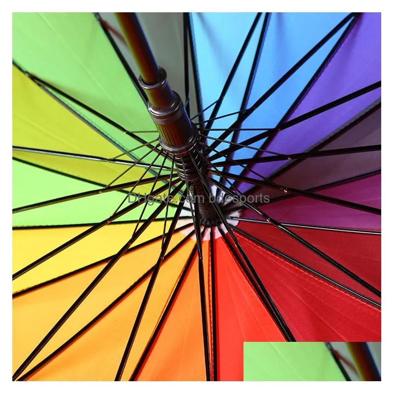 creative long handle colorful rainbow umbrellas durable semi-automatic rainproof windproof umbrellas women large umbrella dh0992