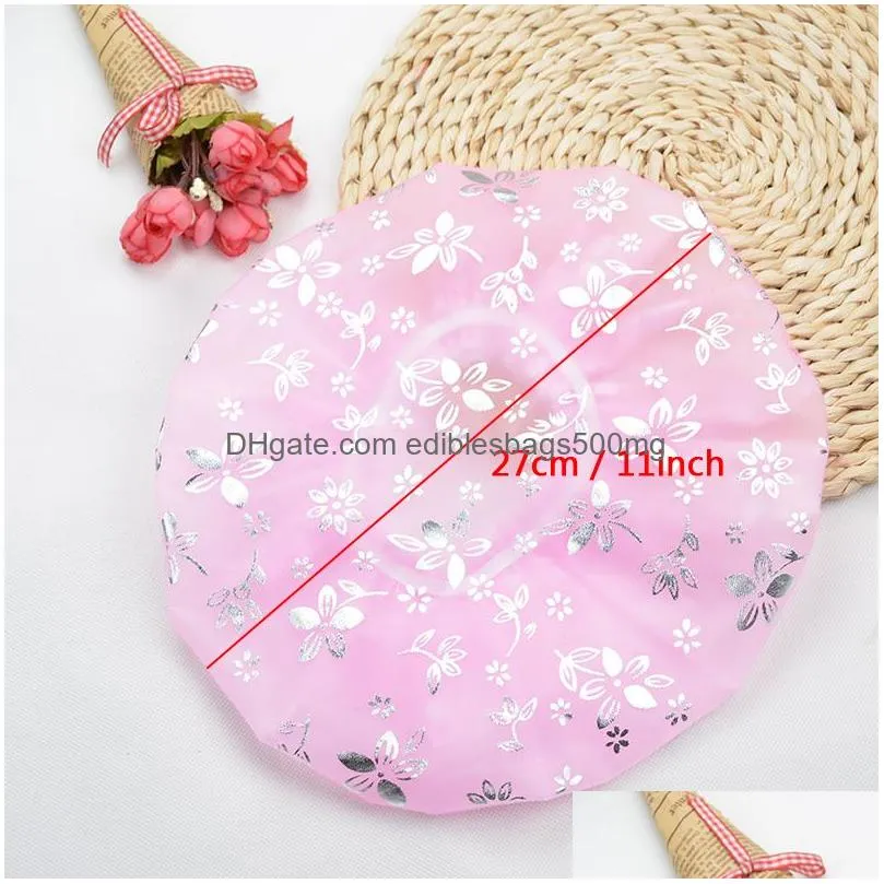 double layer stamping shower cap waterproof elastic band bath cap resuable hair caps hat adult makeup hair cover shower caps