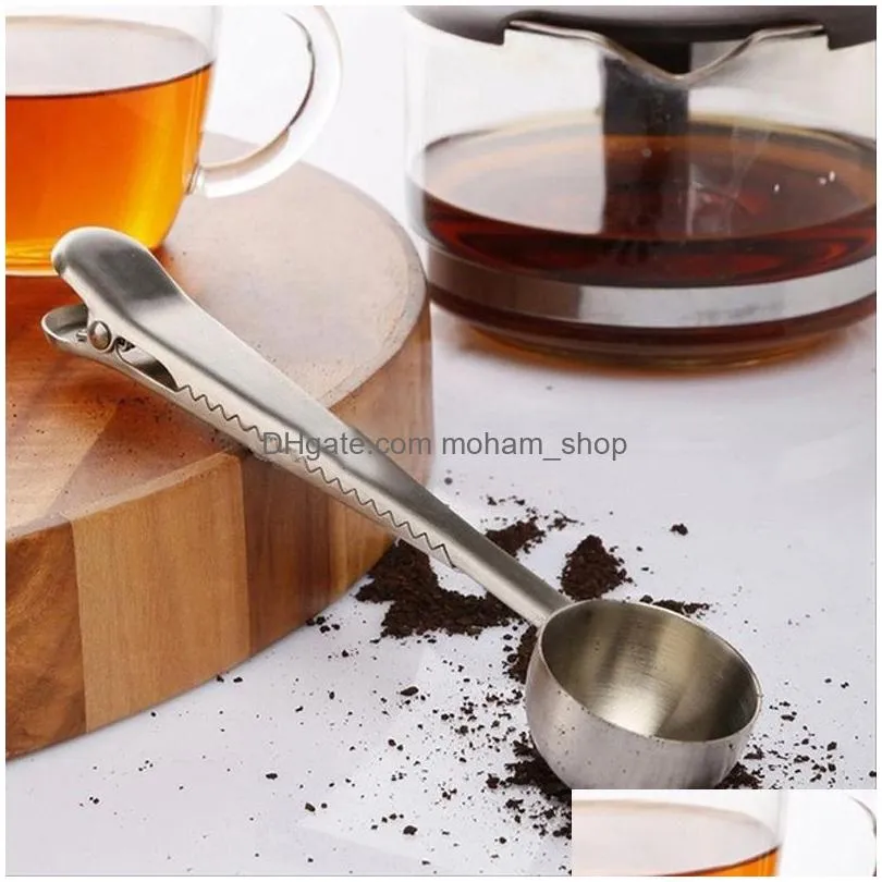 stainless steel coffee measuring scoop with bag clip sealing multifunction baking measuring spoon seasoning milk ice cream scoop dh1288