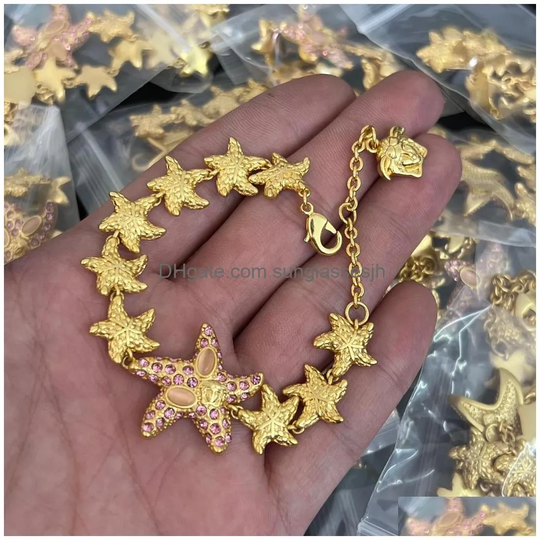 fashion designed necklaces bracelet earring starfish pendant sea travel holiday style banshee  head portrait 18k gold plated designer jewelry