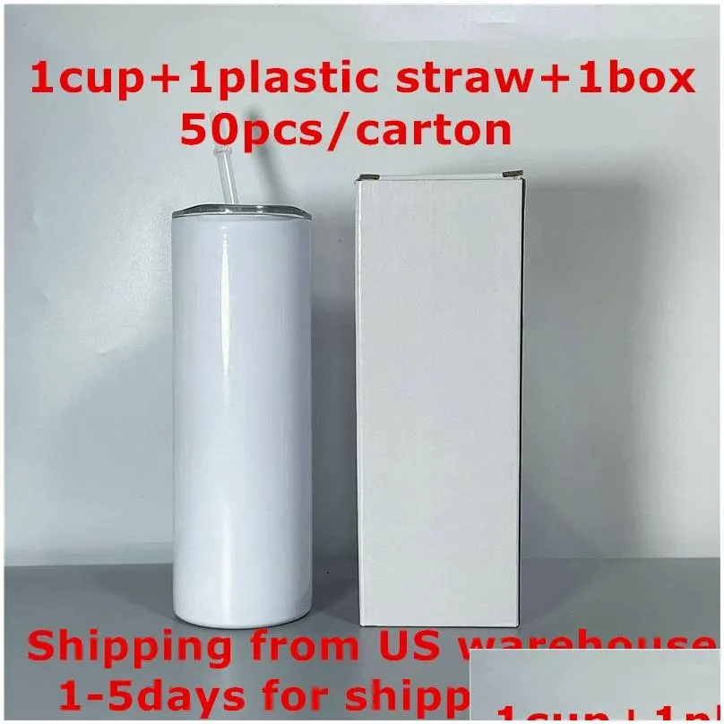 local warehouse straight 15oz 20oz 30oz sublimation white blank skinny straight tumblers with straw stainless steel water bottles double insulated cups mugs