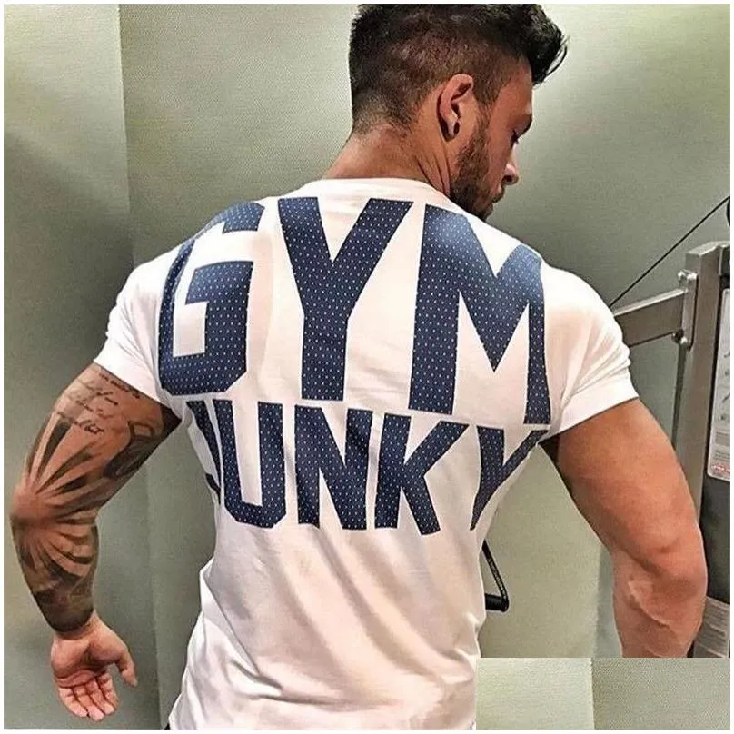 summer new mens gyms t shirt crossfit fitness bodybuilding letter printed male short cotton clothing brand tee tops 5 color