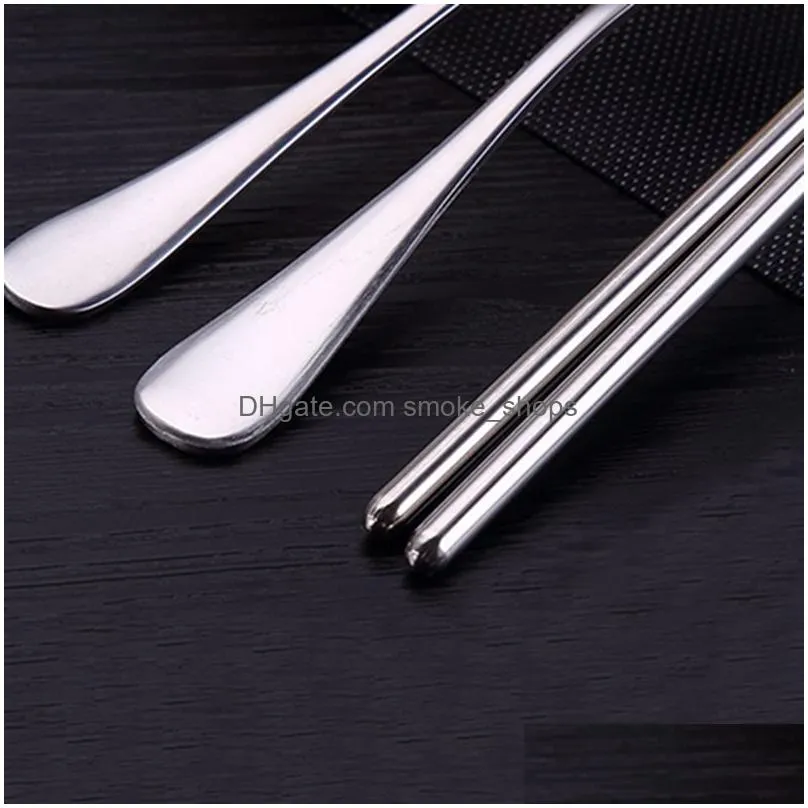 outdoor picnic portable stainless steel tableware set outdoor activity travel three-piece fork spoon chopsticks set with pp box dh0409