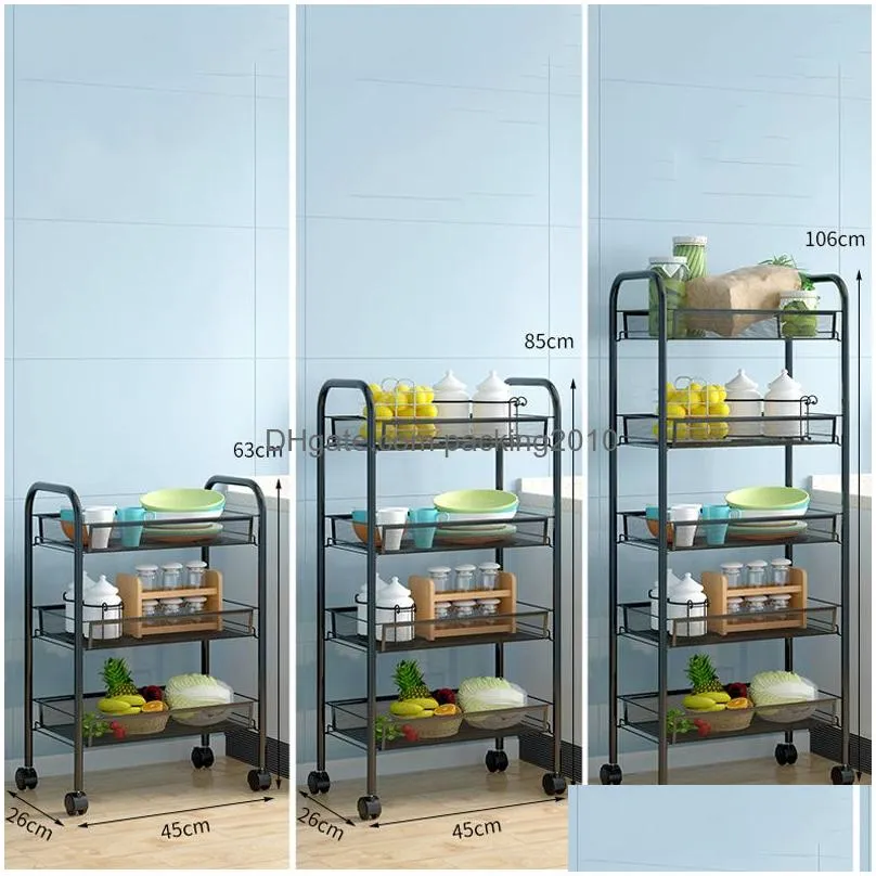 kitchen storage rack household 3/4/5 layer removable wheels bathroom organizer shelf multifunctional vegetable basket gap holder