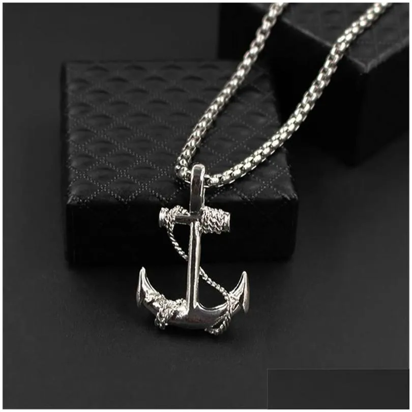 chains stainless steel sea anchor sailor men necklaces chain pendants punk rock hip hop unique for male boy fashion jewelry gifts