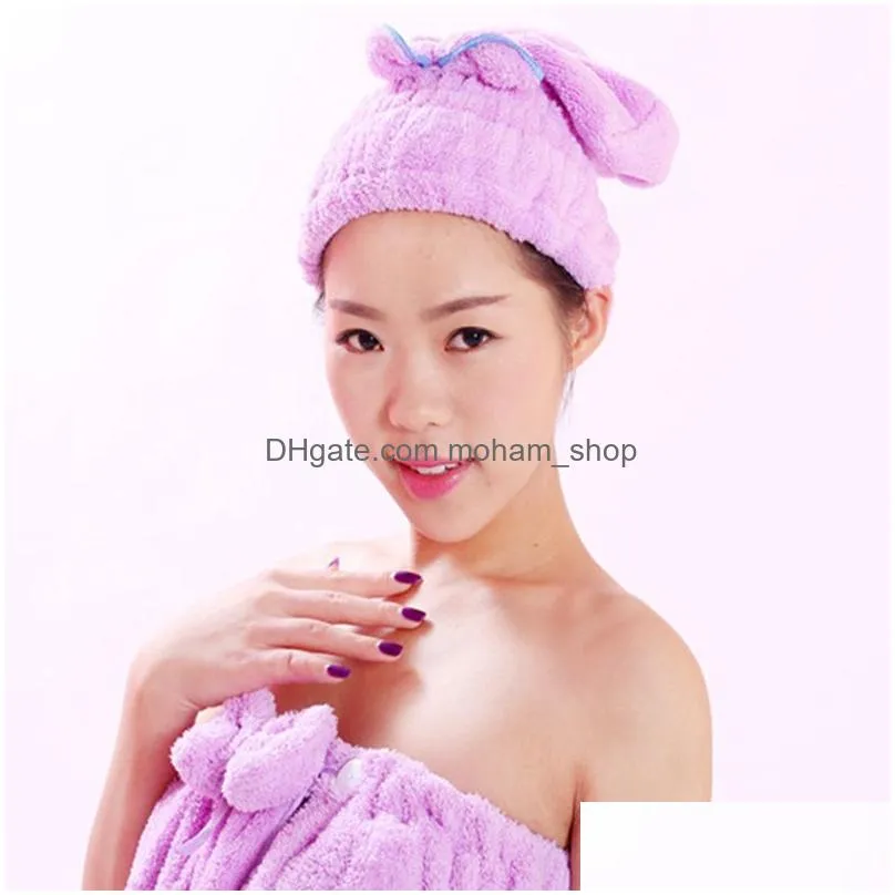 coral fleece bath hat magic hair dry drying turban wrap towel hat water absorption quick dry bath cap cute bow make up towel dbc