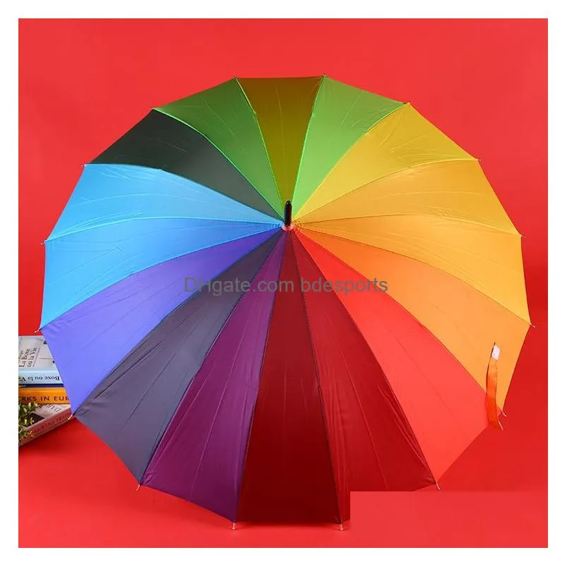 creative long handle colorful rainbow umbrellas durable semi-automatic rainproof windproof umbrellas women large umbrella dh0992