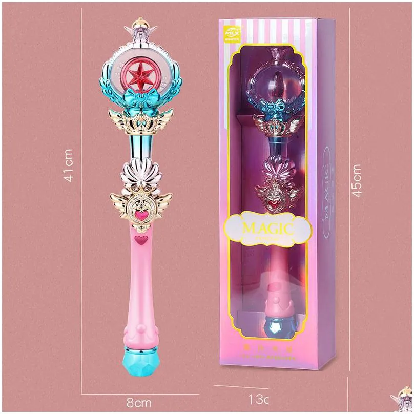 led rave toy luminous toys electric lights music girl childrens hand hold starry sky magic wand scepter plastic princess queen play role toy