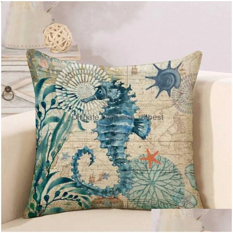 customizable single-sided printing marine sea turtle seahorse whale octopus home cushion covers 45x45cm linen sofa pillow case dh0569