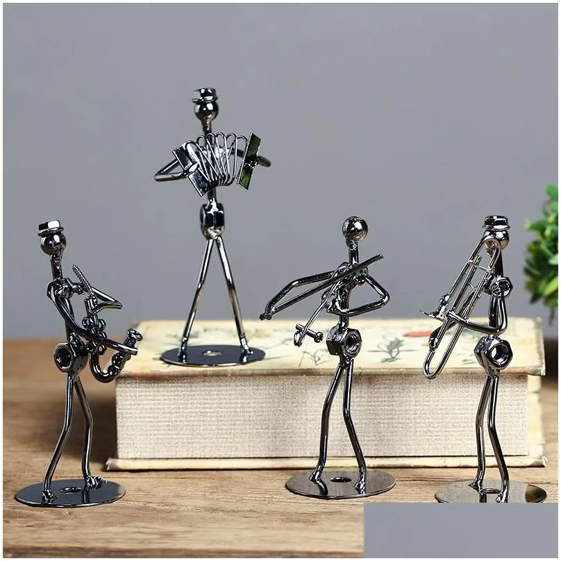 set of 8pcs mini band sculpture musical instrument figurine ornament iron music man figurines home decoration christmas gift t200331