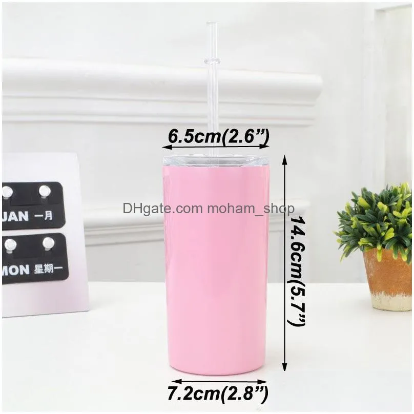 12oz straight sublimation skinny tumblers 7 colors stainless steel vacuum insulated straw cup beer portable coffee sippy mugs cup