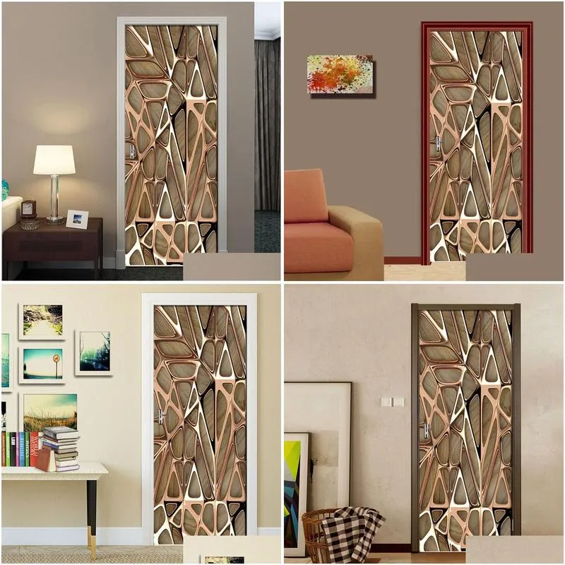 2pcs/set rose gold geometric pattern 3d wall door sticker self-adhesive waterproof wallpaper decals home decor door wall sticker