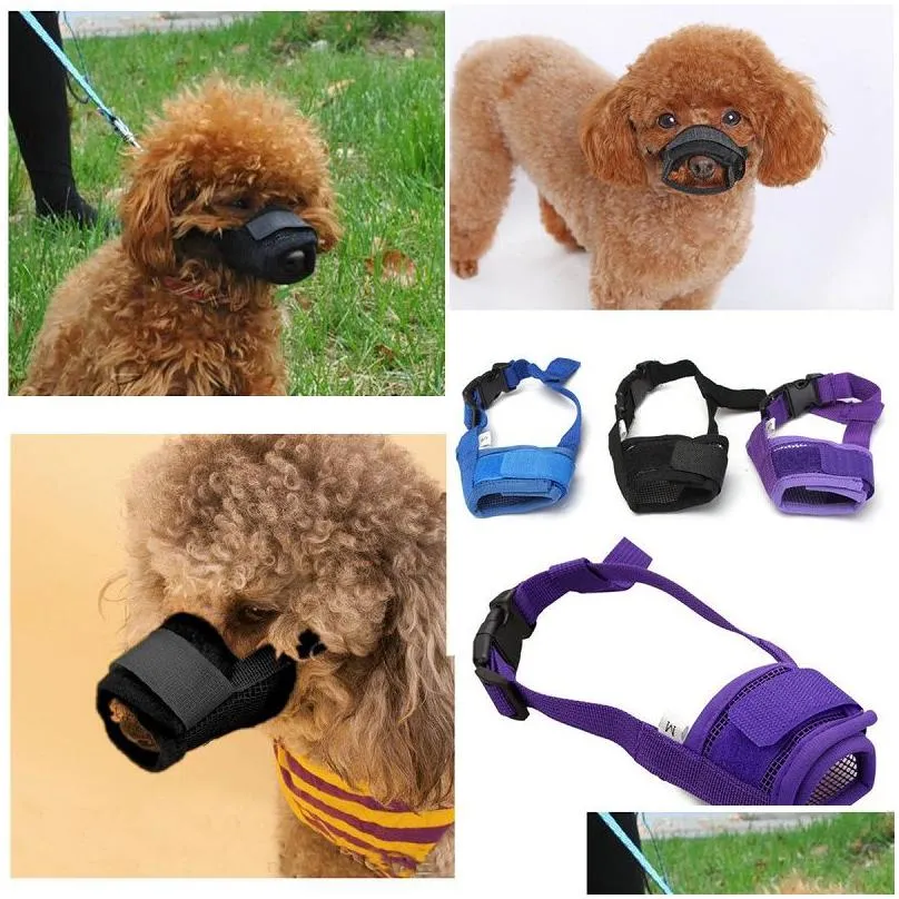 soft dog muzzles s-2xl size air mesh breathable drinkable and adjustable loop dogs muzzles to prevent biting barking training supply