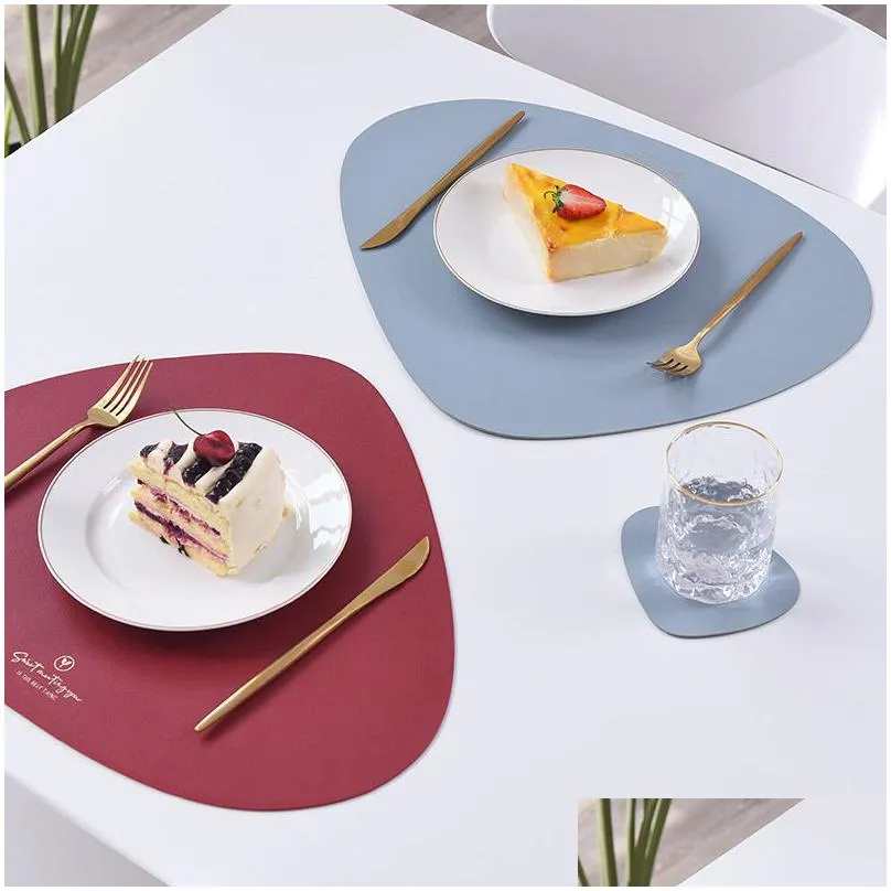 pu faux leather tableware mats waterproof non-slip insulation nordic style christmas dinnerware placemat coaster cup mat