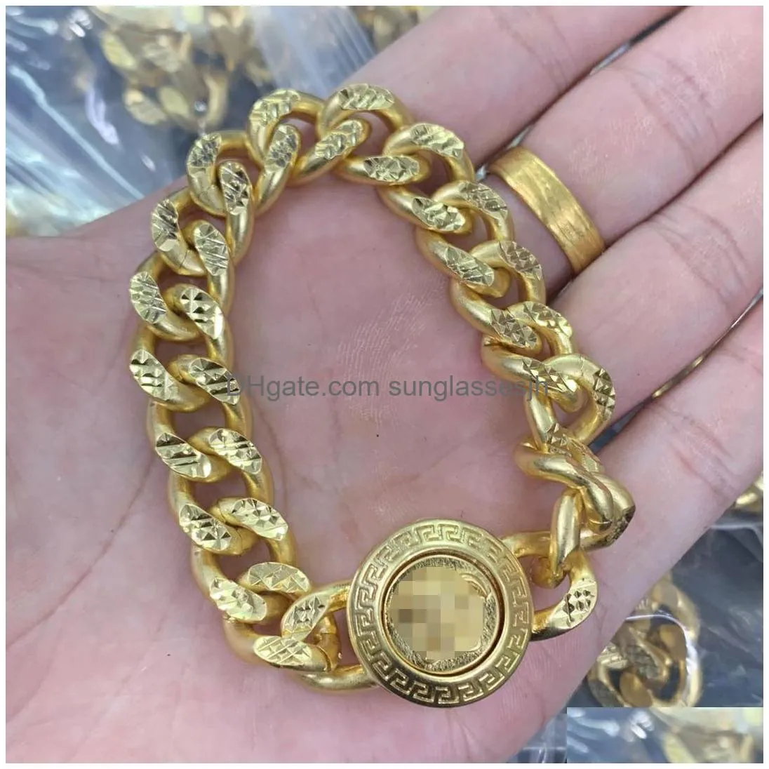 europe america style bracelets thick chain bangle greece meander pattern banshe  portrait 18k gold plated jewelry women festive party gifts mb3