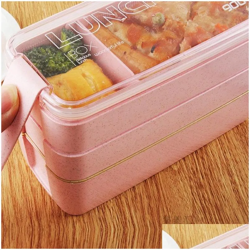 kitchen 900ml microwave lunch box wheat straw dinnerware food storage container children kids school office portable bento box