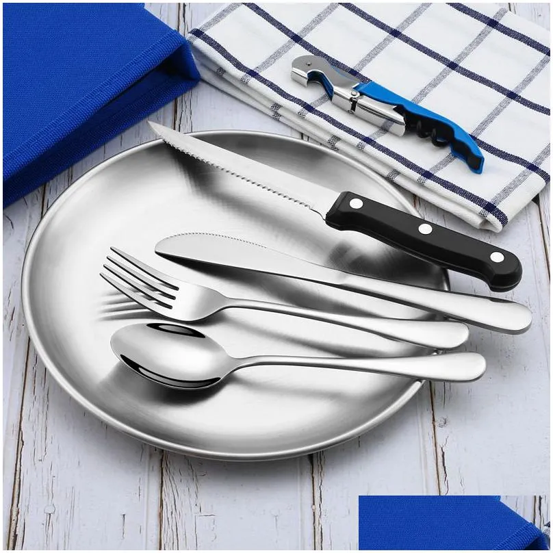 camping silverware set with case stainless steel picnic cutlery steak knife cutlery set fork spoon plate kits