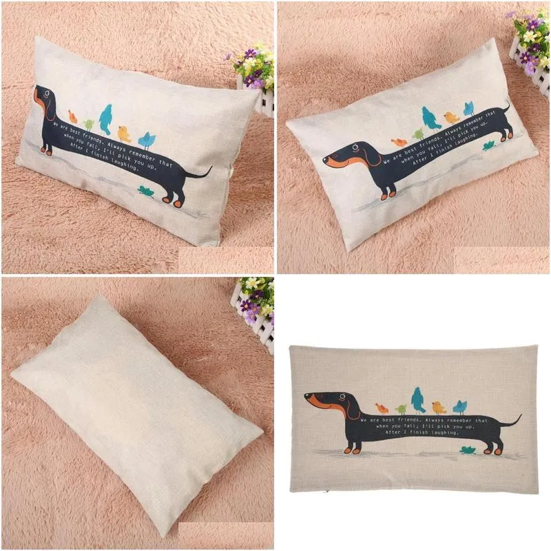 pillow case creative cartoon dachshund thick linen cotton pillowcases animal sausage dogs cover 30x50cm