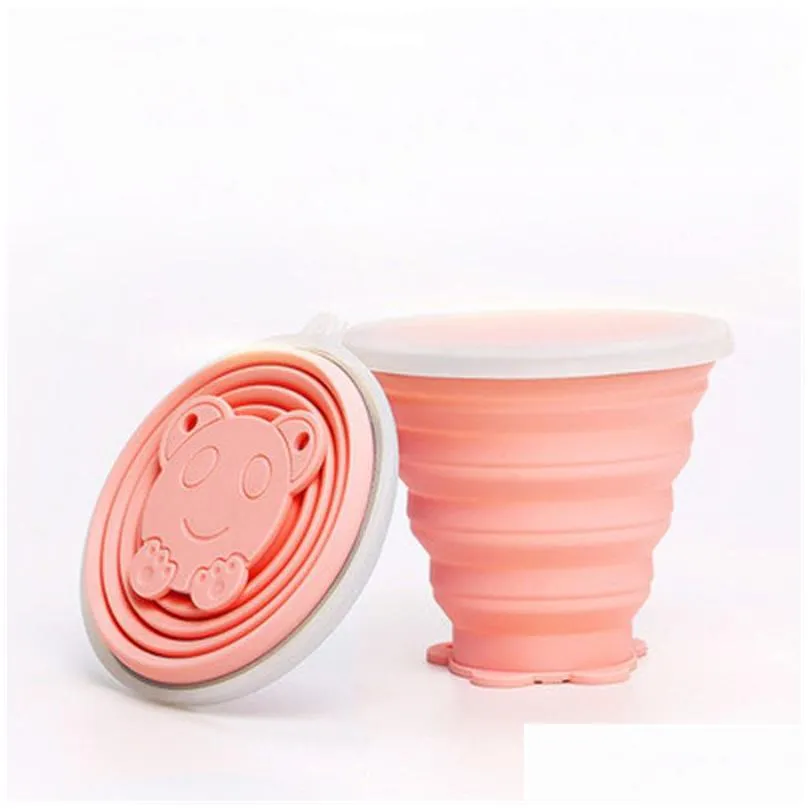 silicone collapsible travel cup drinkware 250ml portable folding camping cup with lids