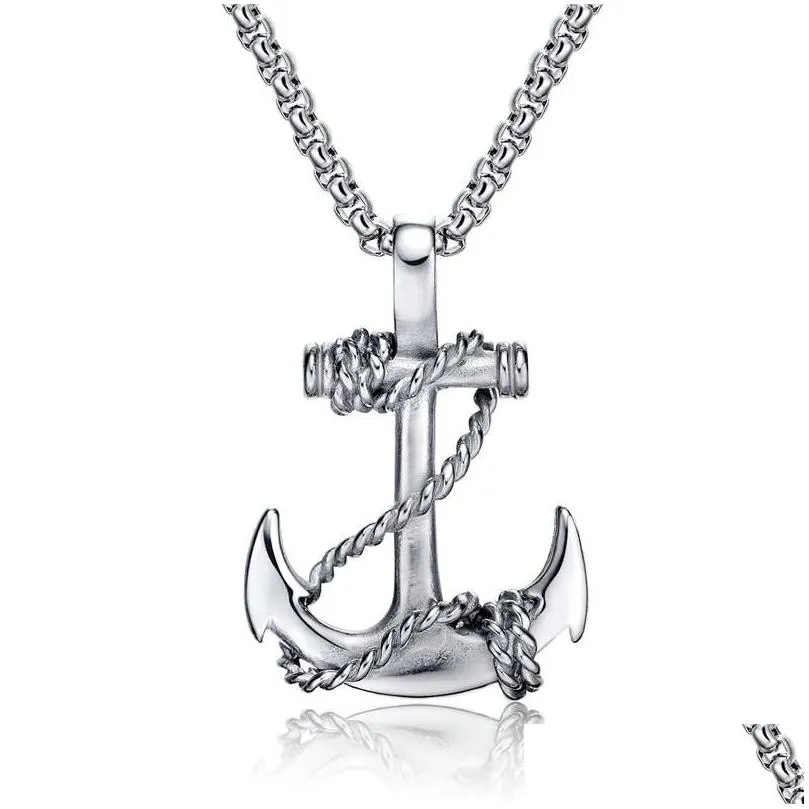 chains stainless steel sea anchor sailor men necklaces chain pendants punk rock hip hop unique for male boy fashion jewelry gifts