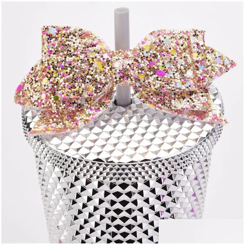 bow straw topper 18 colours glitter sequins bows for party tumbler straws decoration