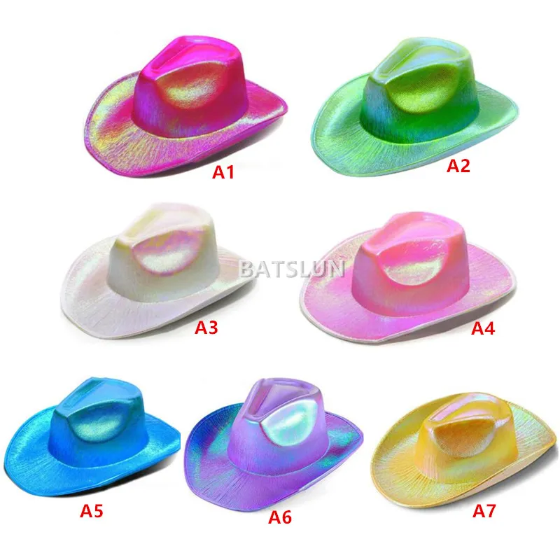 Space CowboNeon Sparkly Glitter Shiny Caps Holographic Rave Fluorescent Hats Halloween Costume Party Accessories JN12