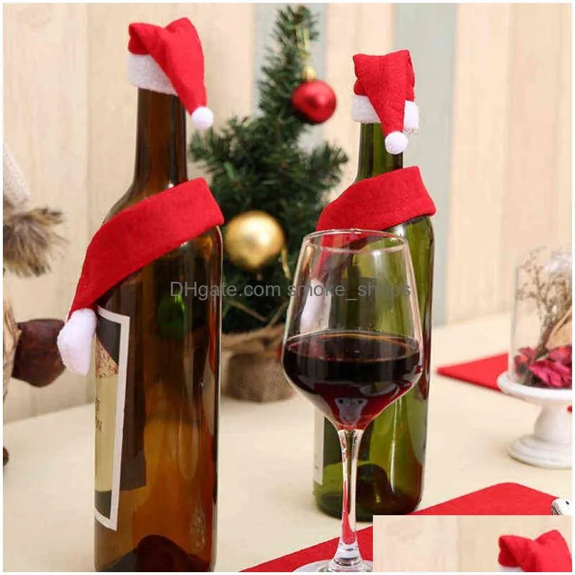 2pcs/set christmas hat wrap scarf wine bottle cover decorations year party bottles dinner table decor household xmas decoration vtm