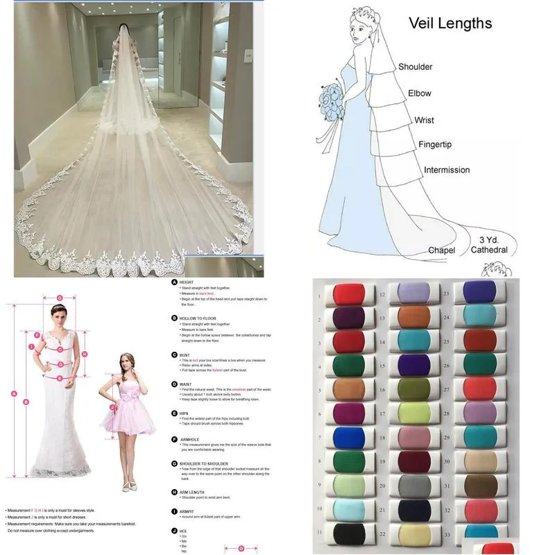  12 meters wedding veils with lace applique edge long cathedral length veils one layer tulle custom made bridal veil with comb