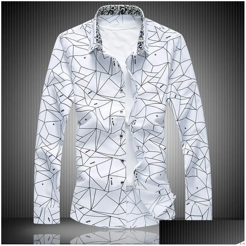 new designer plus size 7xl spring men shirt high quality classic formal geometric plaid long sleeve dress shirts mens