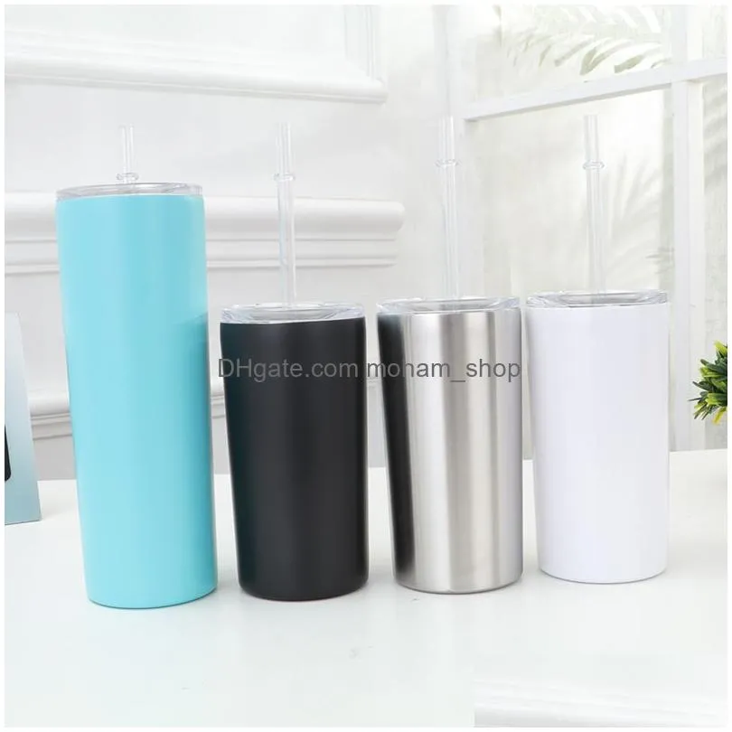 12oz straight sublimation skinny tumblers 7 colors stainless steel vacuum insulated straw cup beer portable coffee sippy mugs cup